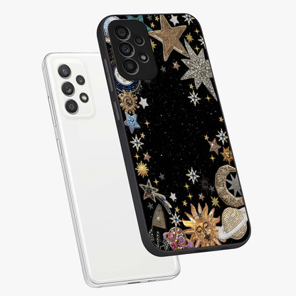 Galactic Jewel Stars Glass Case displayed in angled mockup highlighting shining celestial star design with cosmic aesthetic style.