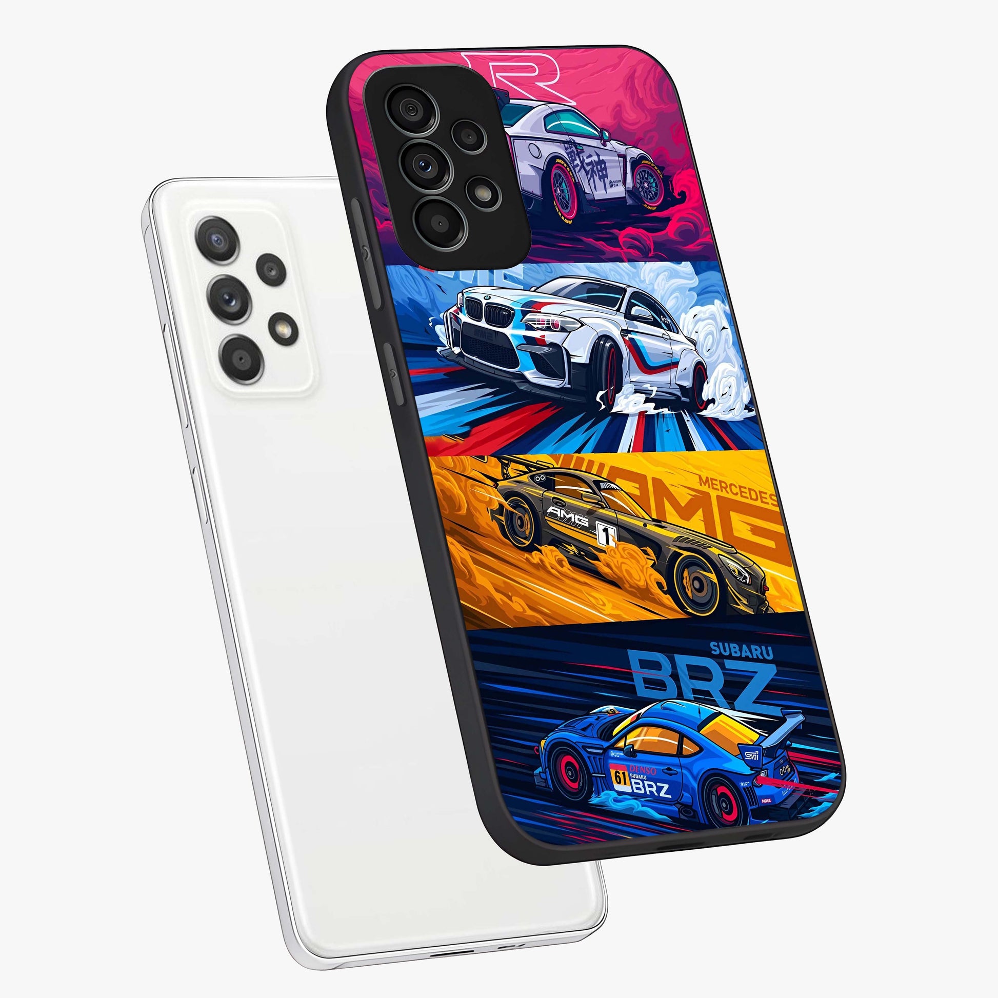 JDM Sports Car Glass Case displayed in angled mockup highlighting sleek Japanese racing car design with automotive aesthetic.
