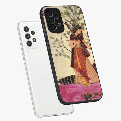 Lady With Veena Art Glass Case displayed in angled mockup highlighting graceful musical illustration with cultural artistic aesthetic.