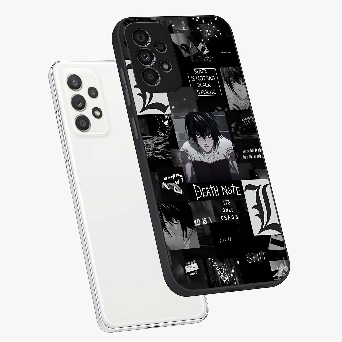 Midnight Chaos Mind Glass Case displayed in angled mockup highlighting chaotic artistic design with dramatic midnight aesthetic.