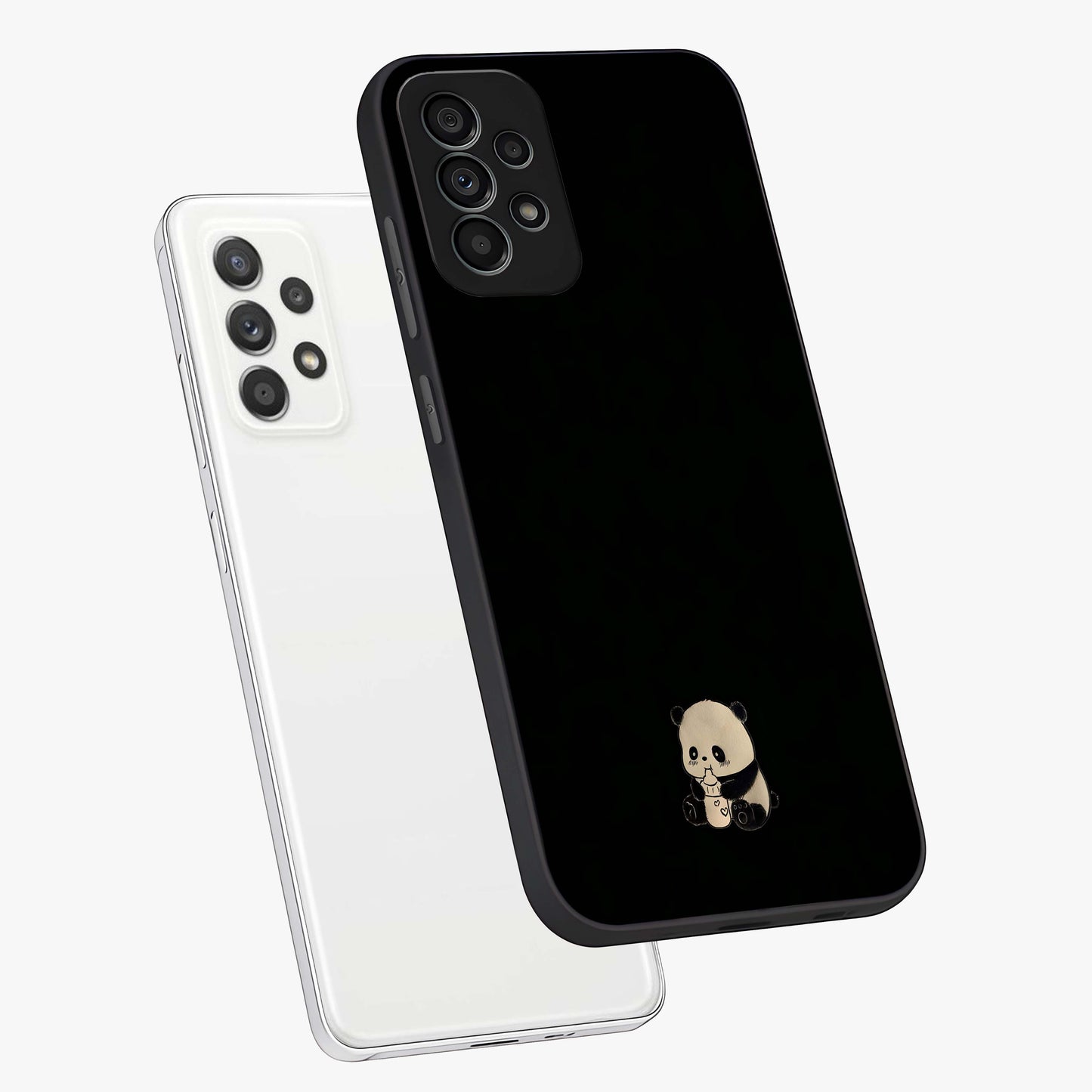 Midnight Panda Love Glass Case displayed in angled mockup highlighting adorable panda illustration with midnight aesthetic.