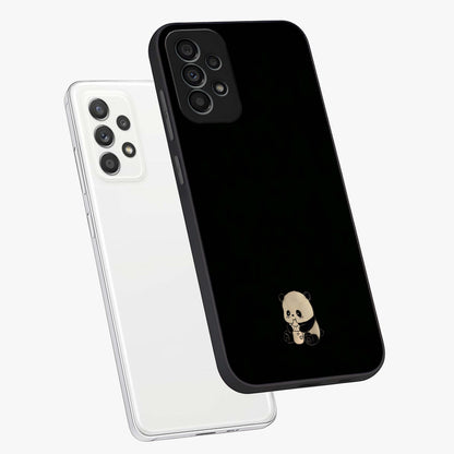 Midnight Panda Love Glass Case displayed in angled mockup highlighting adorable panda illustration with midnight aesthetic.