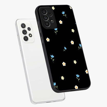 Minimal Petal Whispers Glass Case displayed in angled mockup highlighting delicate petal design with clean minimal aesthetic.