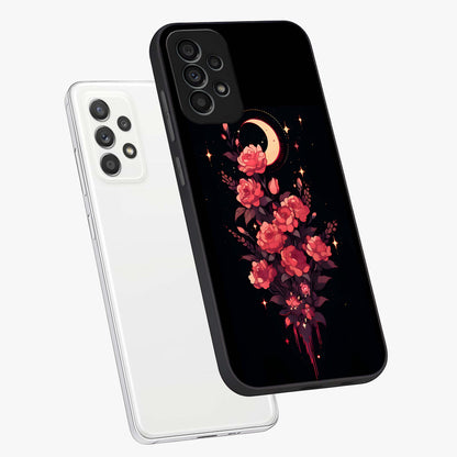 Moonlit Floral Elegance Glass Case displayed in angled mockup highlighting graceful flower design with soft moonlight aesthetic.