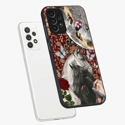 Moonlit Royal Stallion Glass Case displayed in angled mockup highlighting powerful stallion illustration with royal night aesthetic.