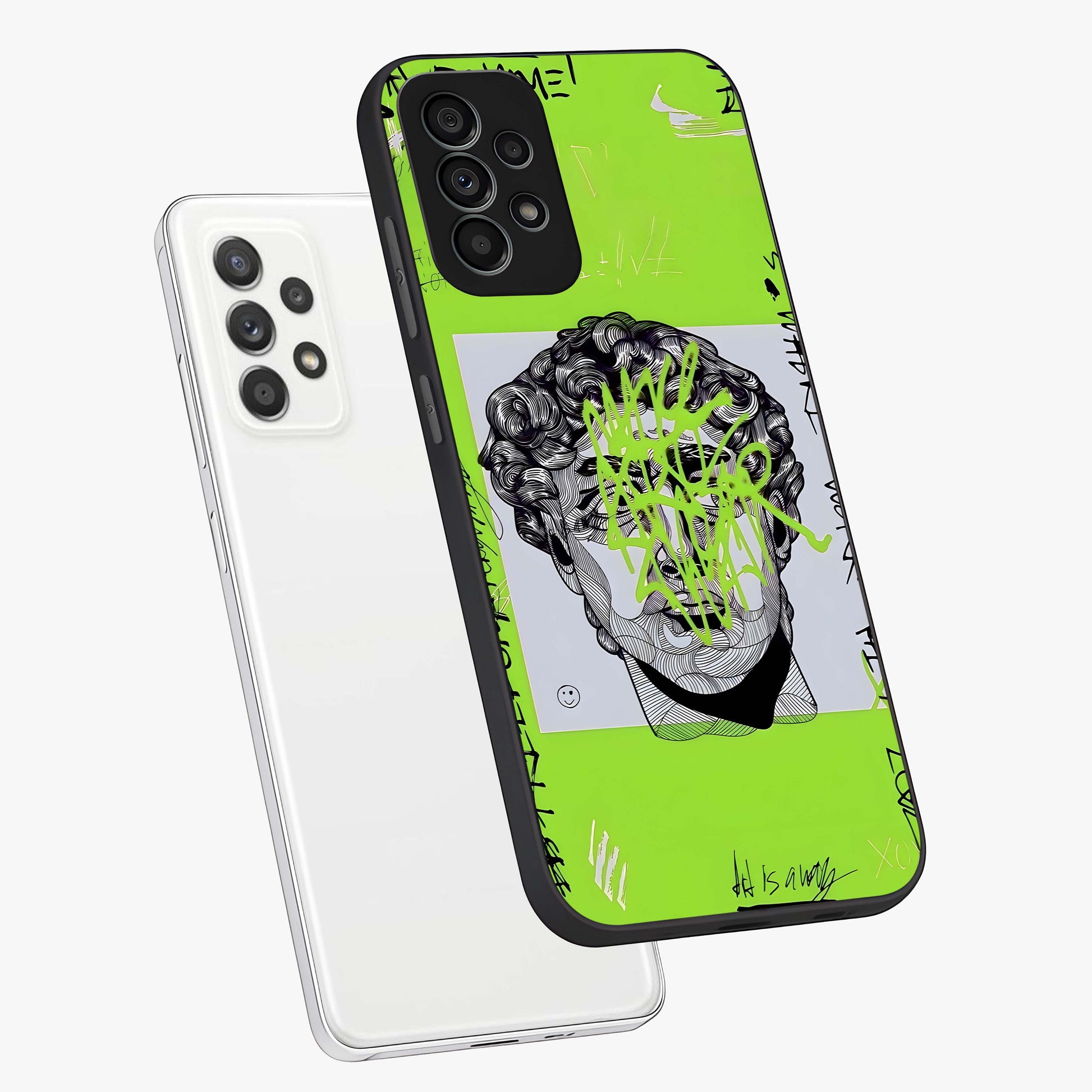 Neo Graffiti Rebellion Glass Case displayed in angled mockup highlighting urban street art design with rebellious aesthetic.