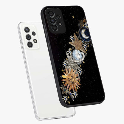 Pearls Universe Object Glass Case displayed in angled mockup highlighting celestial pearl design with dreamy aesthetic.