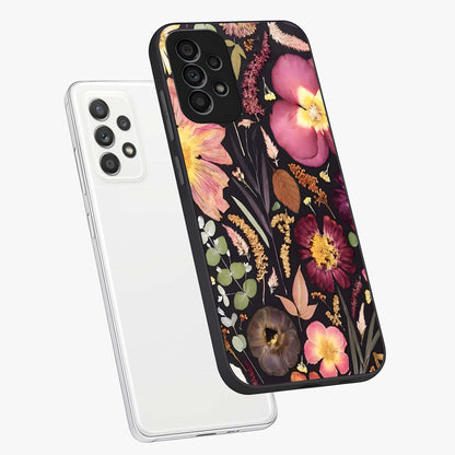 Petal Dream Tapestry Glass Case displayed in angled mockup highlighting decorative petal pattern with elegant botanical aesthetic.