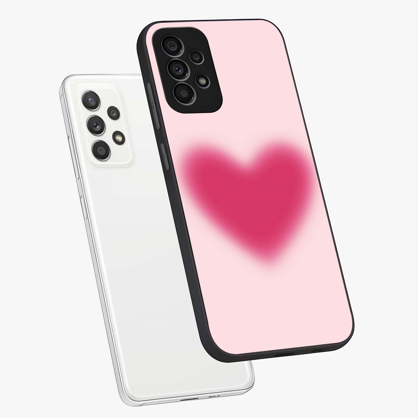 Pink Aura Heart Glass Case displayed in angled mockup highlighting vibrant pink heart design with dreamy aura aesthetic.