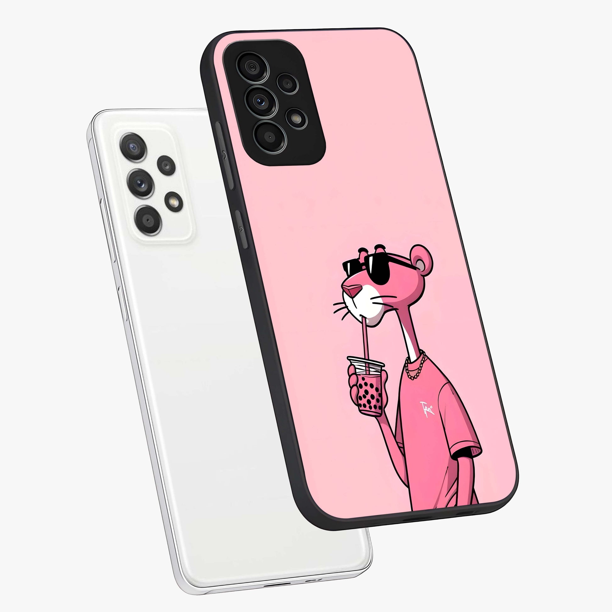 Pink Panther Glass Case displayed in angled mockup highlighting playful cartoon character design with vibrant pink aesthetic.