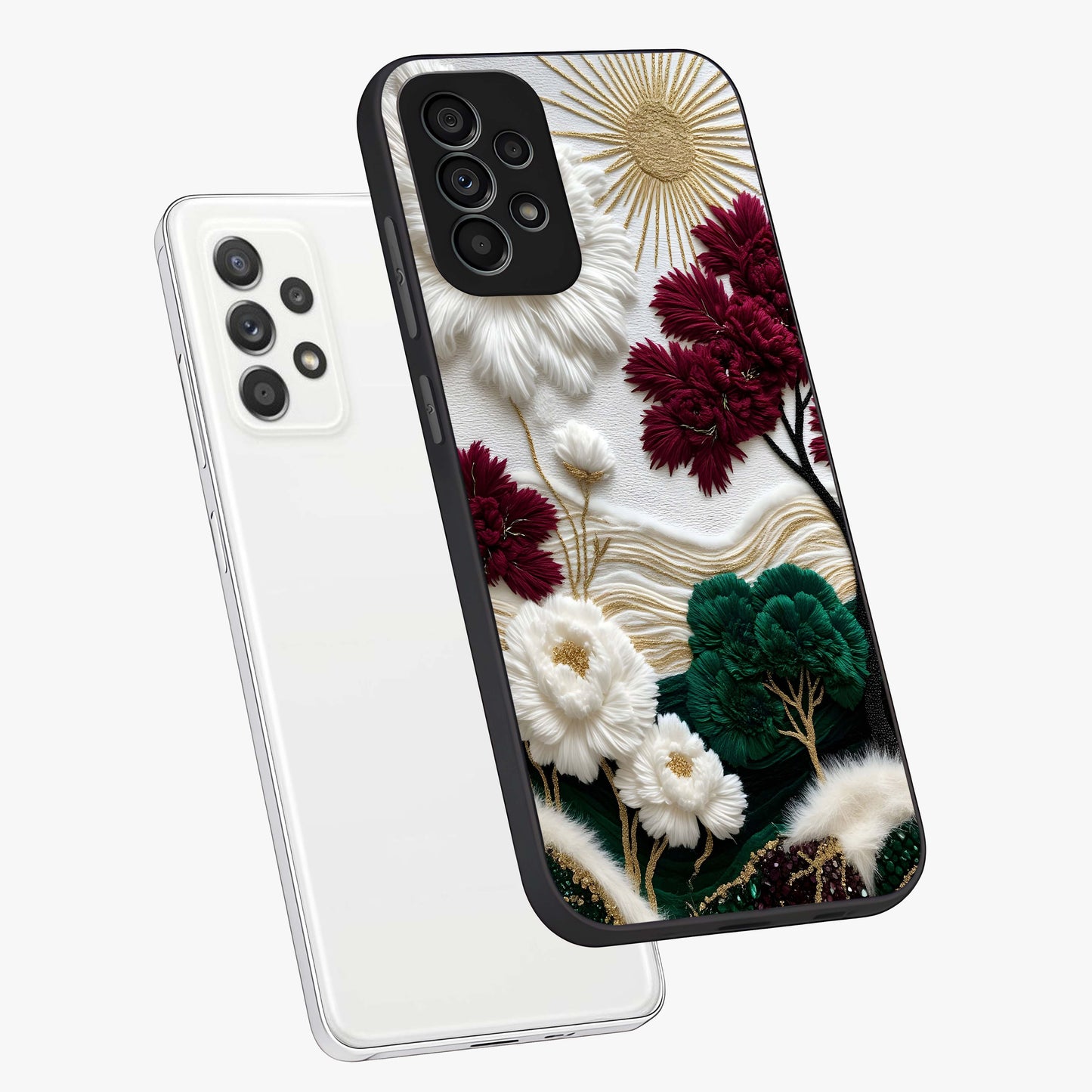 Radiant Bloom Elegance Glass Case displayed in angled mockup highlighting graceful floral design with radiant aesthetic style.