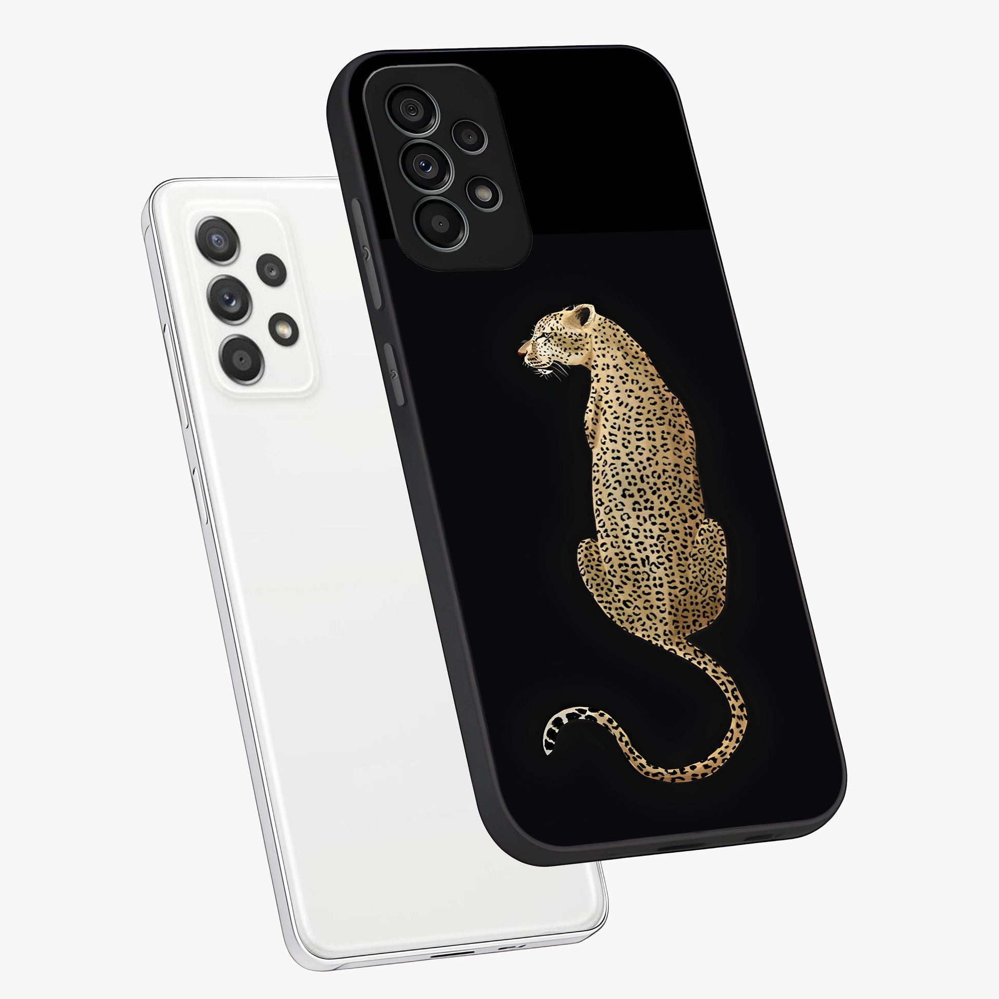 Regal Leopard Glass Case displayed in angled mockup highlighting powerful animal illustration with stylish wild aesthetic.