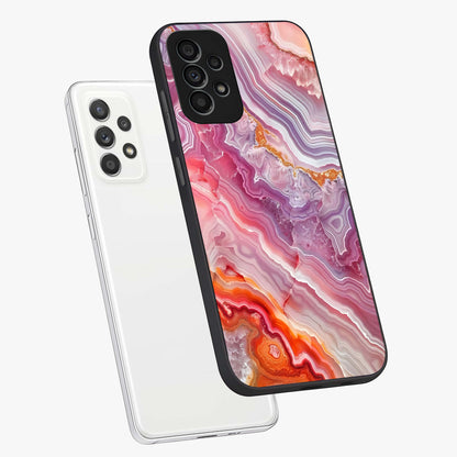 Rose Quartz Marble Glass Case displayed in angled mockup highlighting elegant marble pattern with soft aesthetic style.