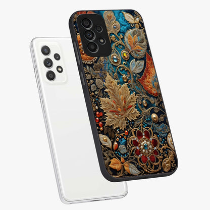 Royal Jewel Garden Glass Case displayed in angled mockup highlighting vibrant jewel inspired floral design with elegant aesthetic.