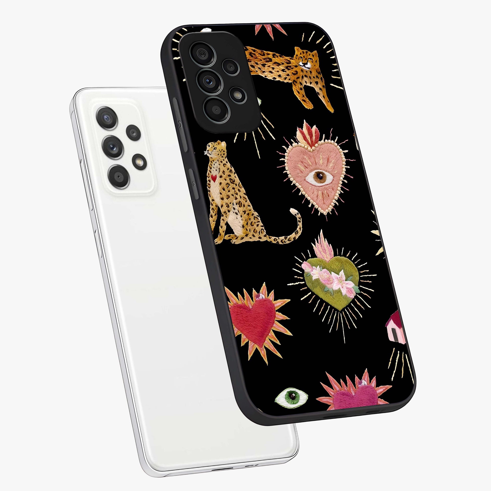 Sacred Jungle Heart Glass Case displayed in angled mockup highlighting lush tropical design with natural aesthetic style.