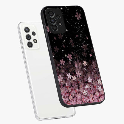 Small Starry Flowers Glass Case displayed in angled mockup highlighting tiny flower pattern with celestial aesthetic style.