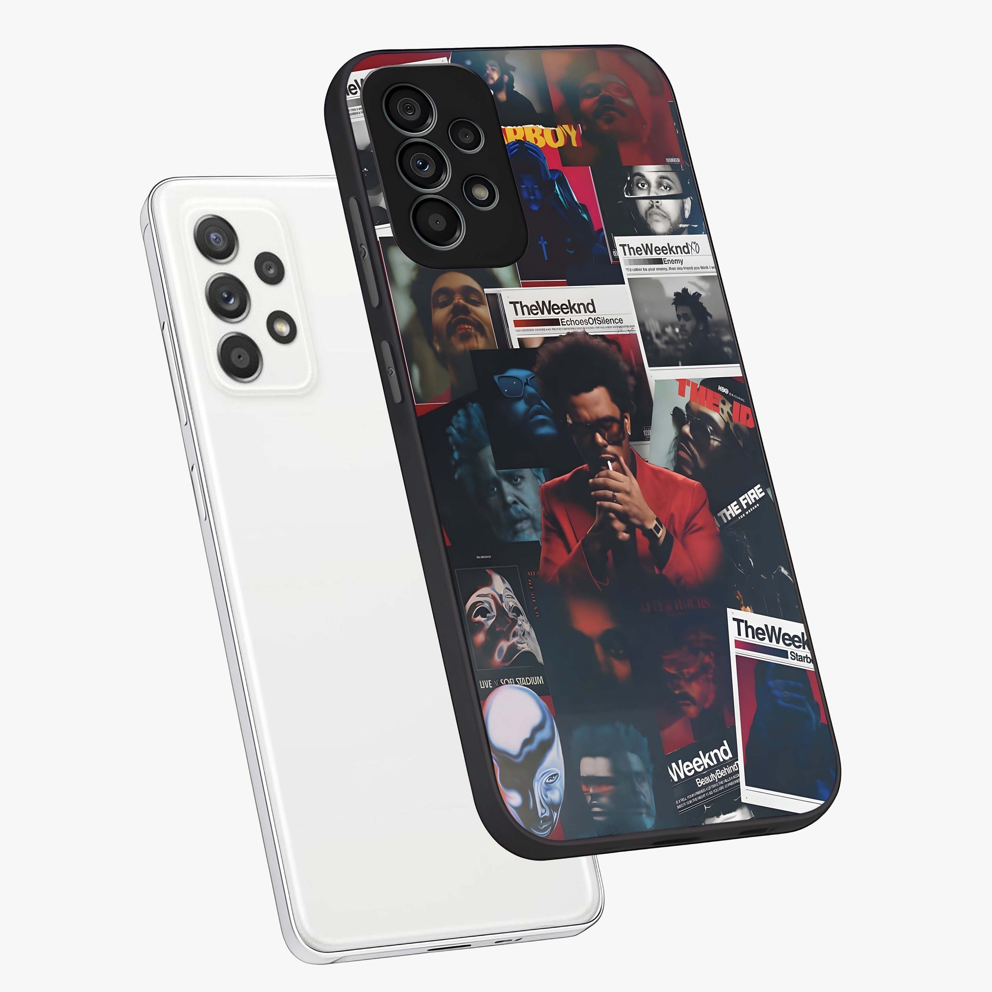 The Weeknd Glass Case displayed in angled mockup highlighting stylish pop culture inspired design with modern aesthetic.