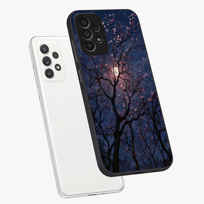 Twilight Sakura Serenade Glass Case displayed in angled mockup highlighting delicate sakura flower design with dreamy aesthetic.