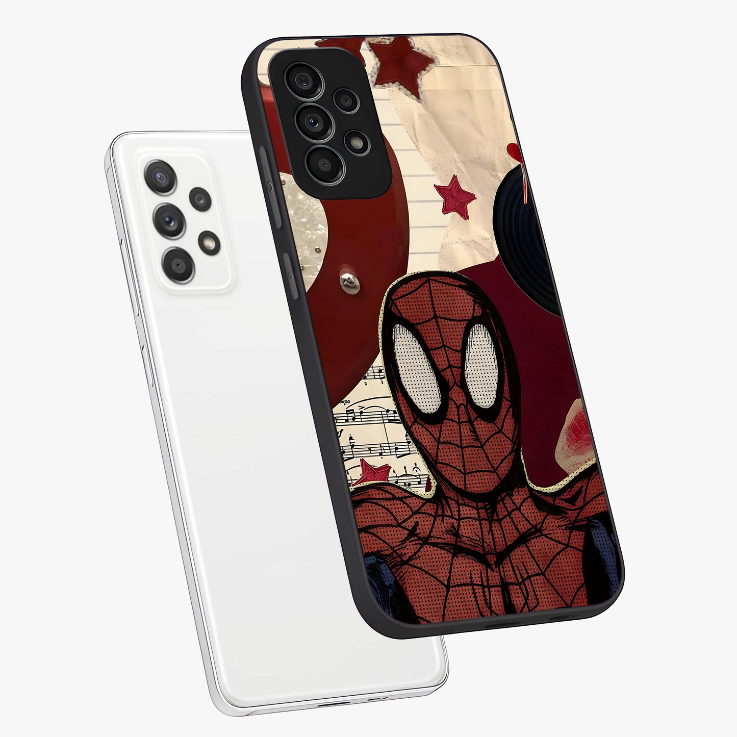 Web Warrior Vibes Glass Case displayed in angled mockup highlighting dynamic web design with comic style aesthetic.