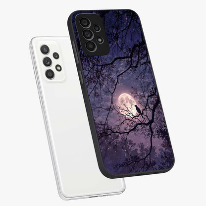Whispering Moon Silence Glass Case displayed in angled mockup highlighting calm lunar design with dreamy night aesthetic.