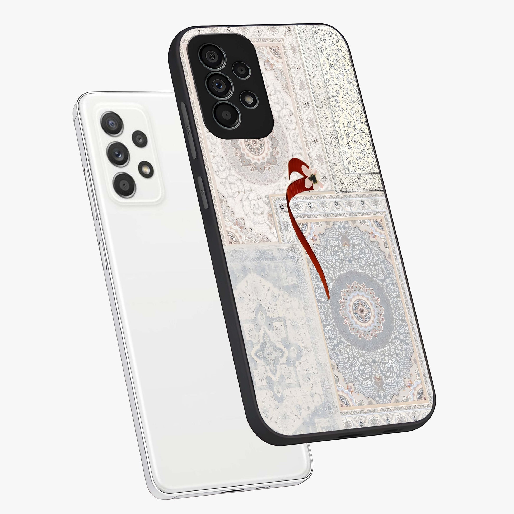 White Aesthetic Bow Glass Case displayed in angled mockup highlighting clean bow design with soft aesthetic style.