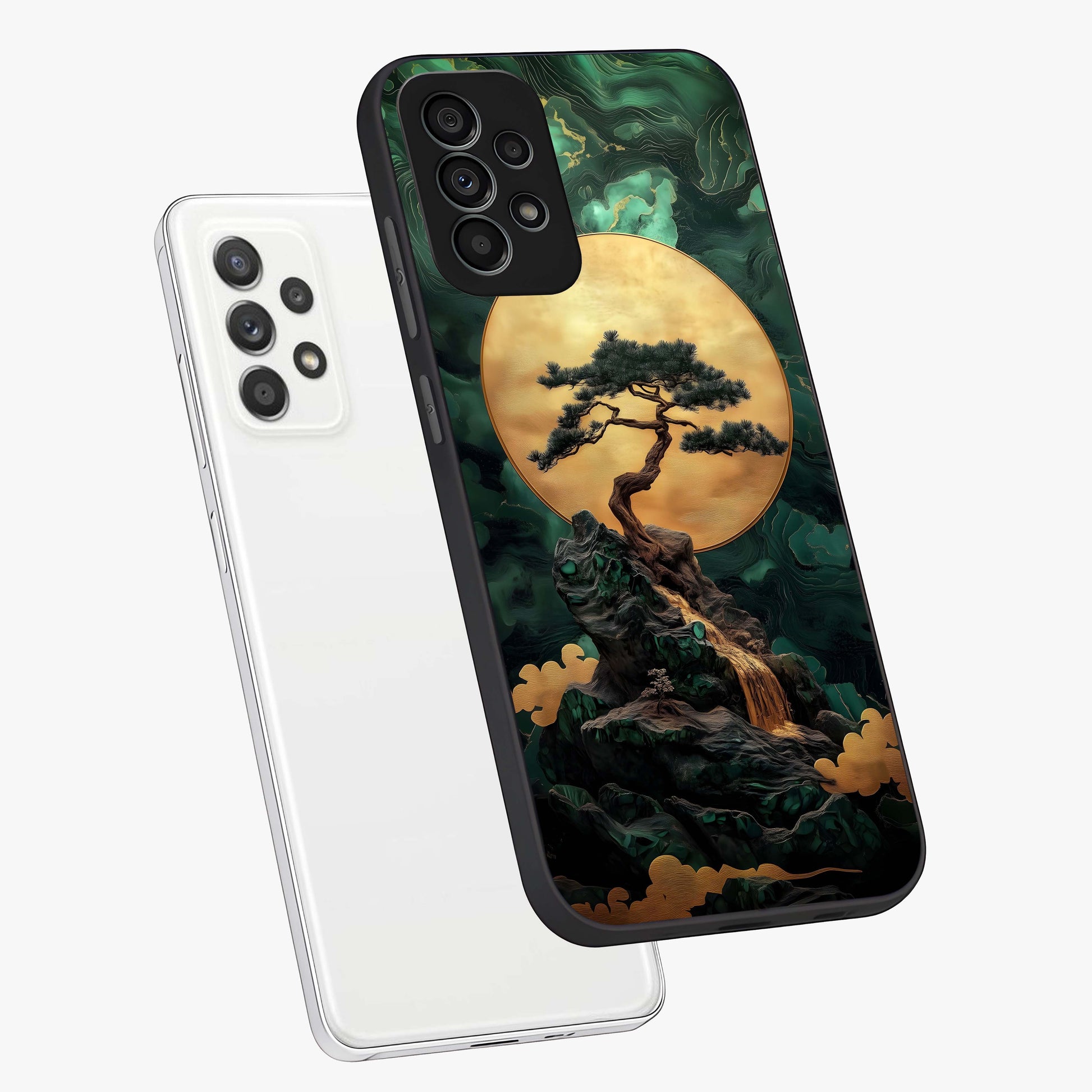 Zen Moon Rise Glass Case displayed in angled mockup highlighting peaceful lunar design with zen aesthetic style.