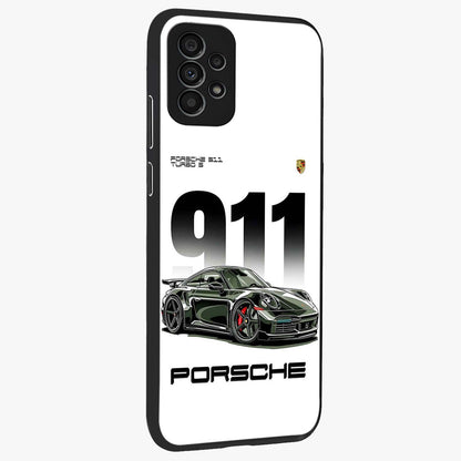 911 Turbo Dominance Glass Case upright perspective showcasing powerful racing design and modern automotive aesthetic.