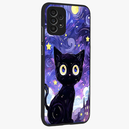 Abstract Cat Art Glass Case upright view showcasing creative feline illustration and aesthetic artistic style.