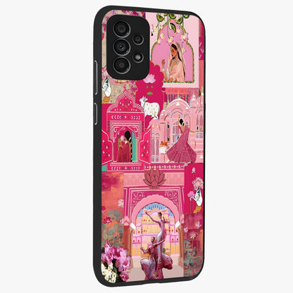 Blossoms of Rajasthan Glass Case upright view showcasing colorful floral design inspired by traditional Indian art.