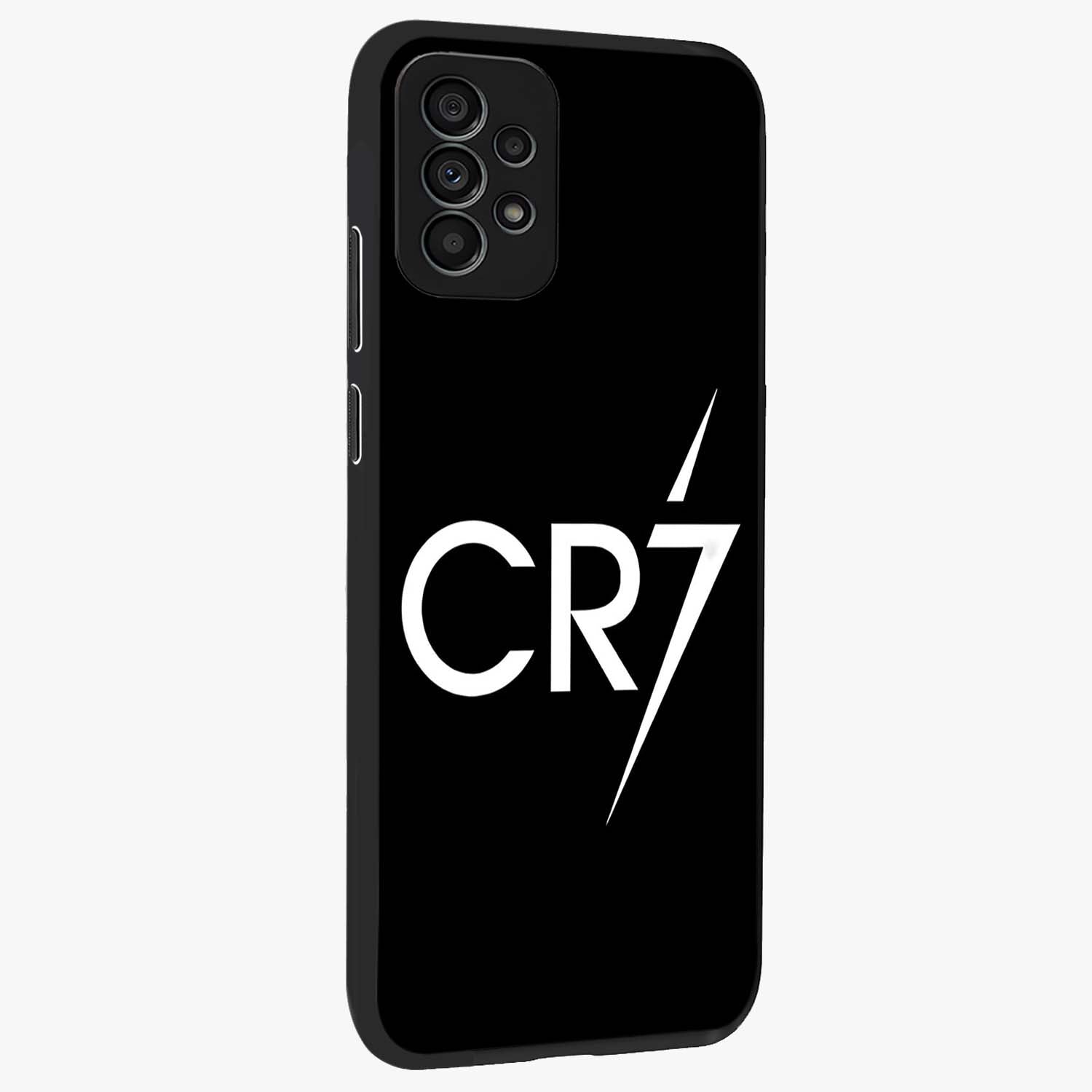 Cr7 Elite Strike Glass Case upright view showcasing energetic football inspired design with modern sports aesthetic.