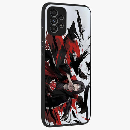 Crimson Crow Illusion Glass Case upright view showcasing striking crow illusion artwork with intense crimson theme.