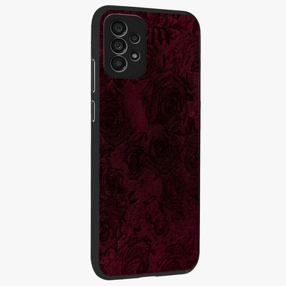Crimson Fade Flow Glass Case upright view showcasing dynamic crimson flow artwork with stylish abstract theme.