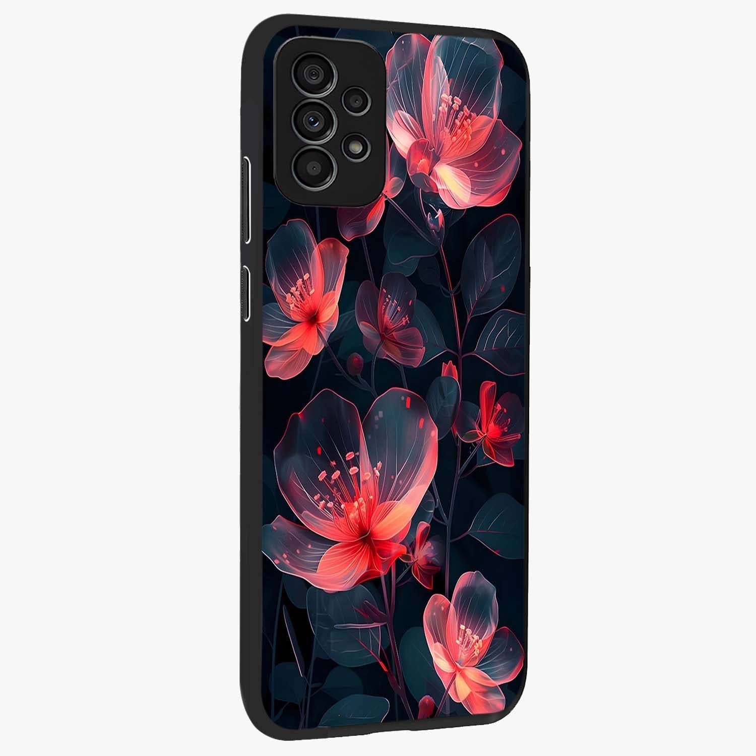 Dark Shade of Flower Glass Case upright view showcasing delicate flower artwork with rich dark floral theme.