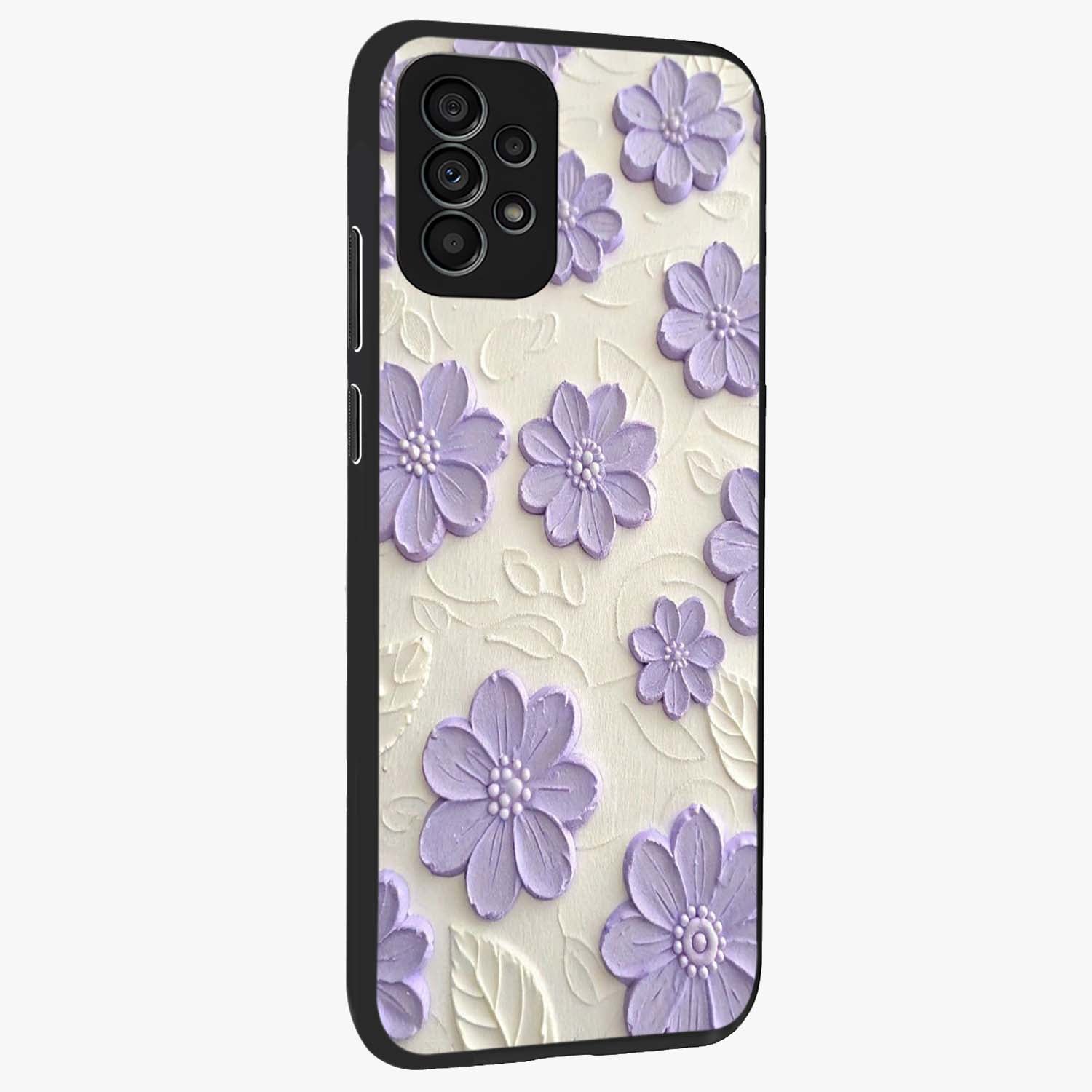Floral Wall Art With Purple Flowers Glass Case upright view showcasing elegant purple flower artwork with decorative floral theme.