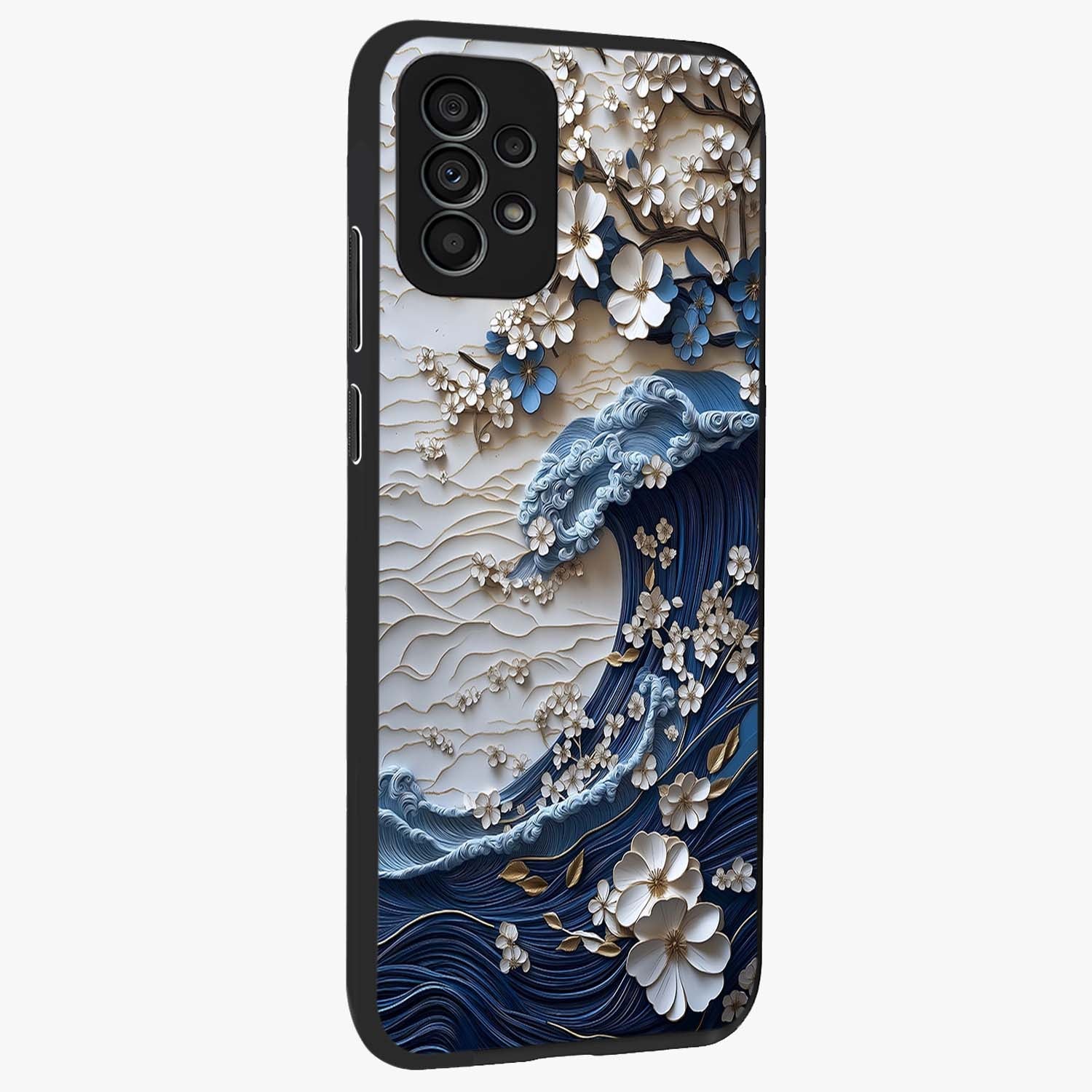 Floral Wave Origami Glass Case upright view showcasing creative floral origami artwork with artistic decorative theme.