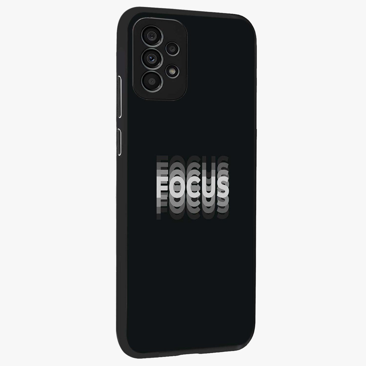 Focused Blade Discipline Glass Case upright view showcasing strong typography statement with sleek motivational theme.