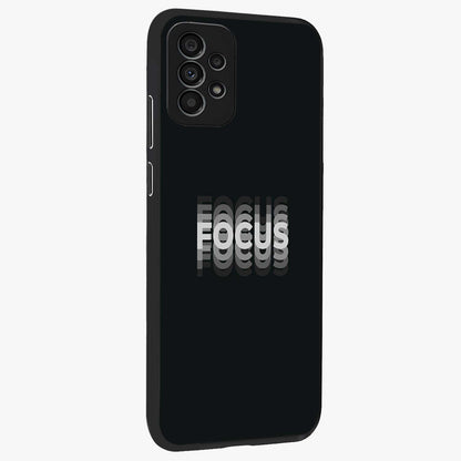 Focused Blade Discipline Glass Case upright view showcasing strong typography statement with sleek motivational theme.