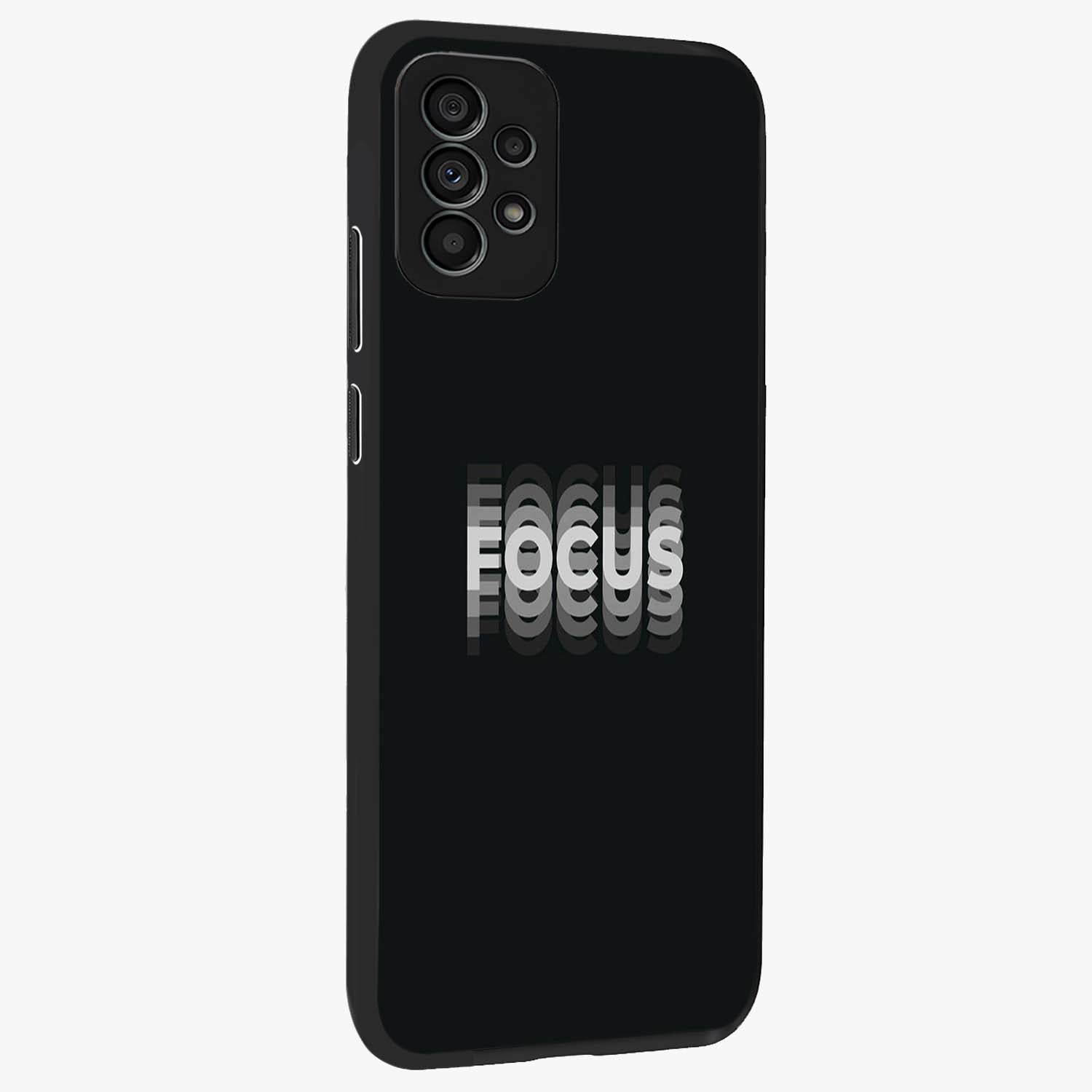 Focused Blade Discipline Glass Case upright view showcasing strong typography statement with sleek motivational theme.