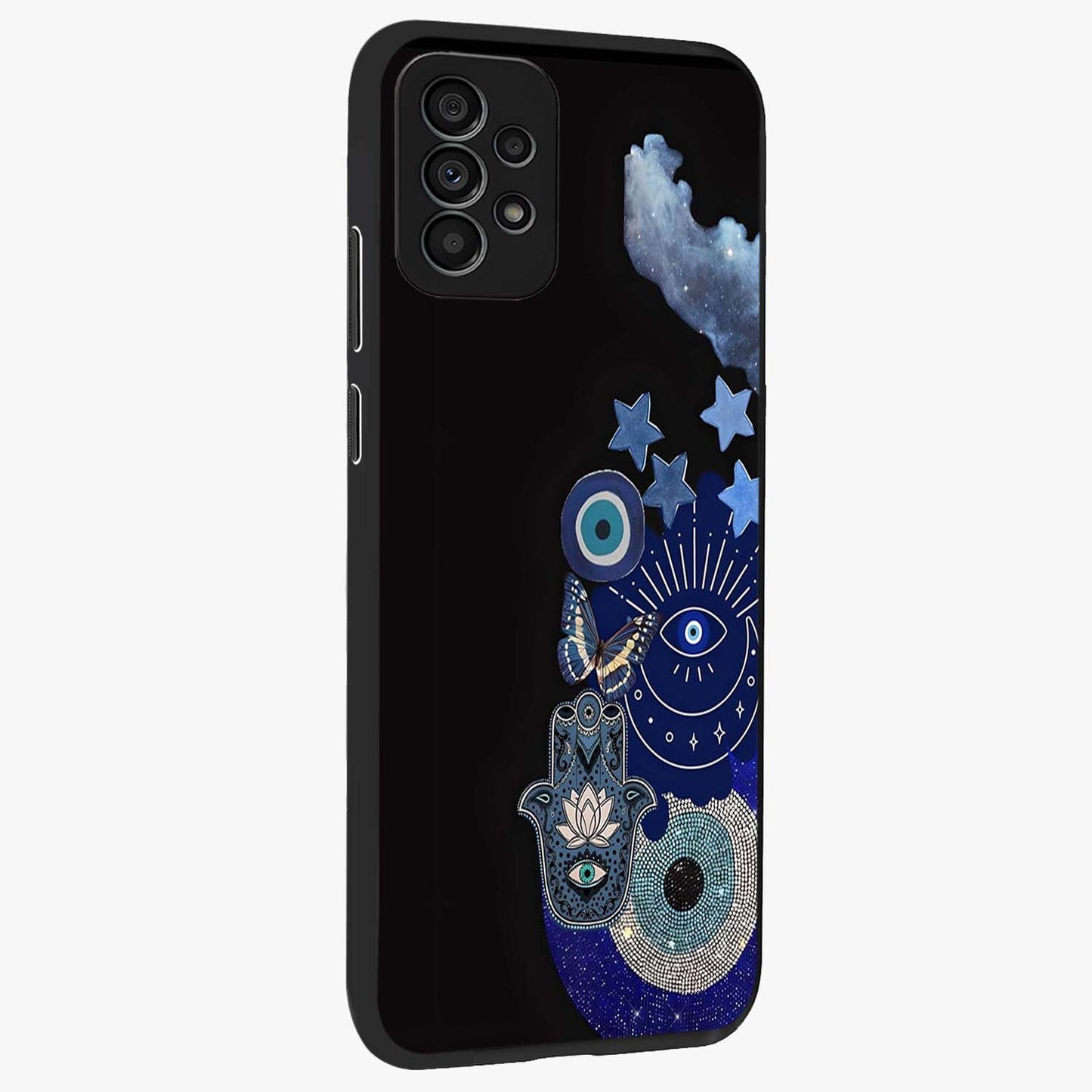 Galactic Charm Cluster Glass Case upright view showcasing glowing cosmic charm artwork with magical celestial style.