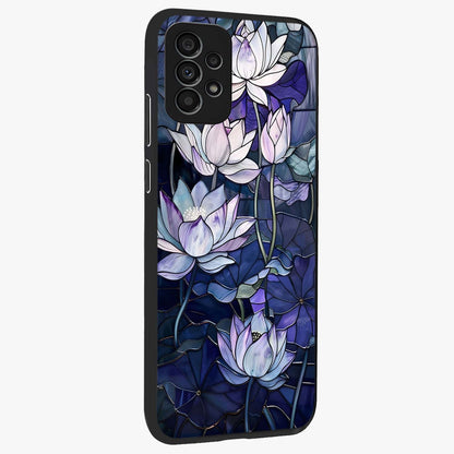 Gloss Petal Rush Glass Case upright view showcasing dynamic floral petal artwork with modern botanical theme.