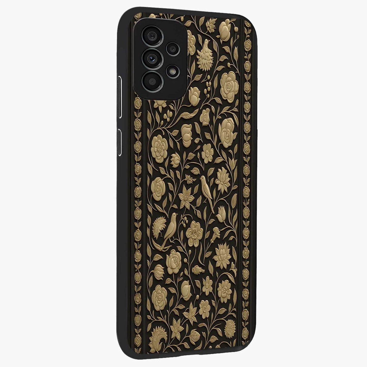 Golden Evil Eye Mandala Glass Case upright view showcasing decorative evil eye mandala artwork with spiritual aesthetic style.