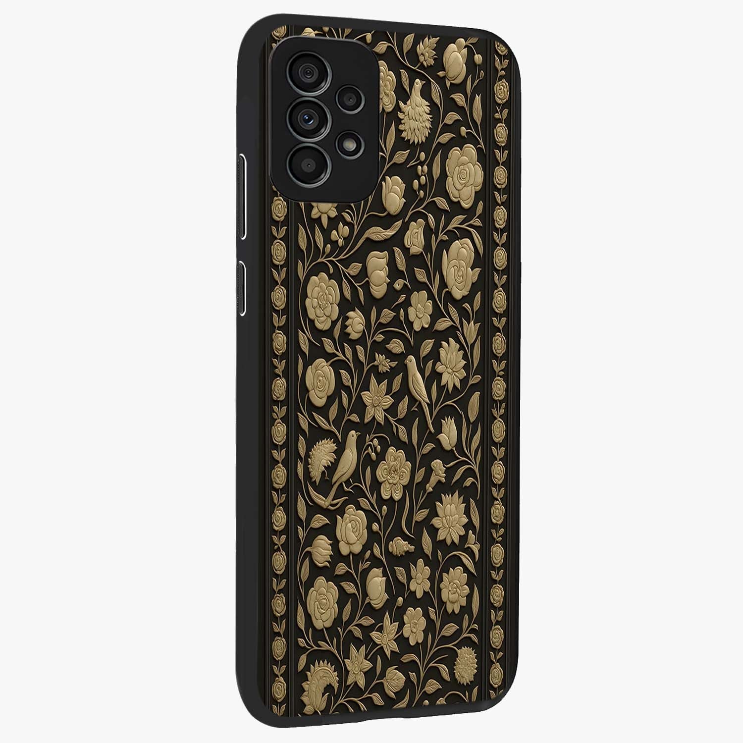 Golden Evil Eye Mandala Glass Case upright view showcasing decorative evil eye mandala artwork with spiritual aesthetic style.