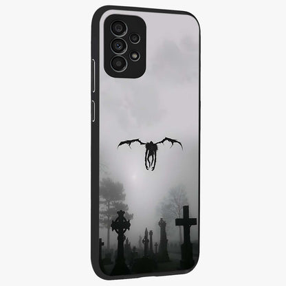 Graveyard Shadow Descent Glass Case upright view showcasing haunting graveyard artwork with dramatic dark theme.