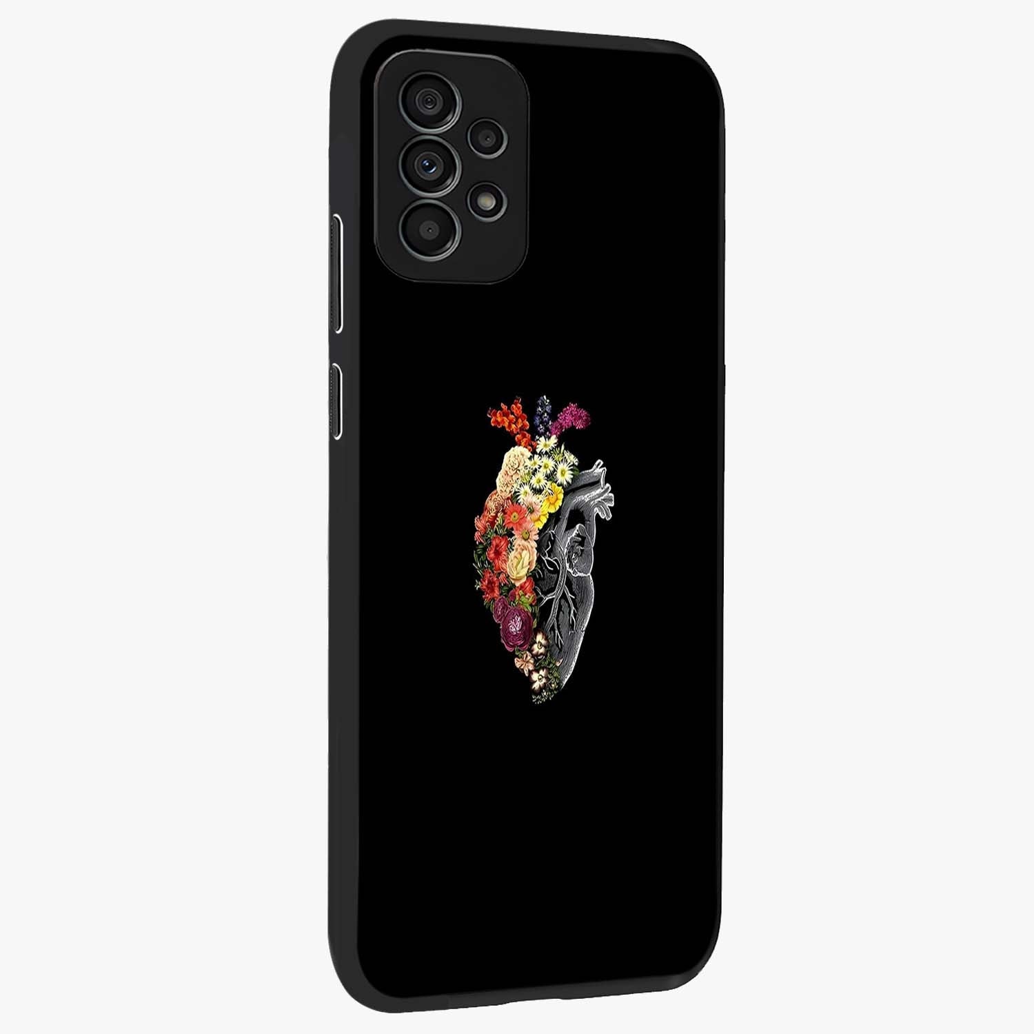 Heart With Flowers Glass Case upright view showcasing decorative heart and floral artwork with sweet romantic theme.