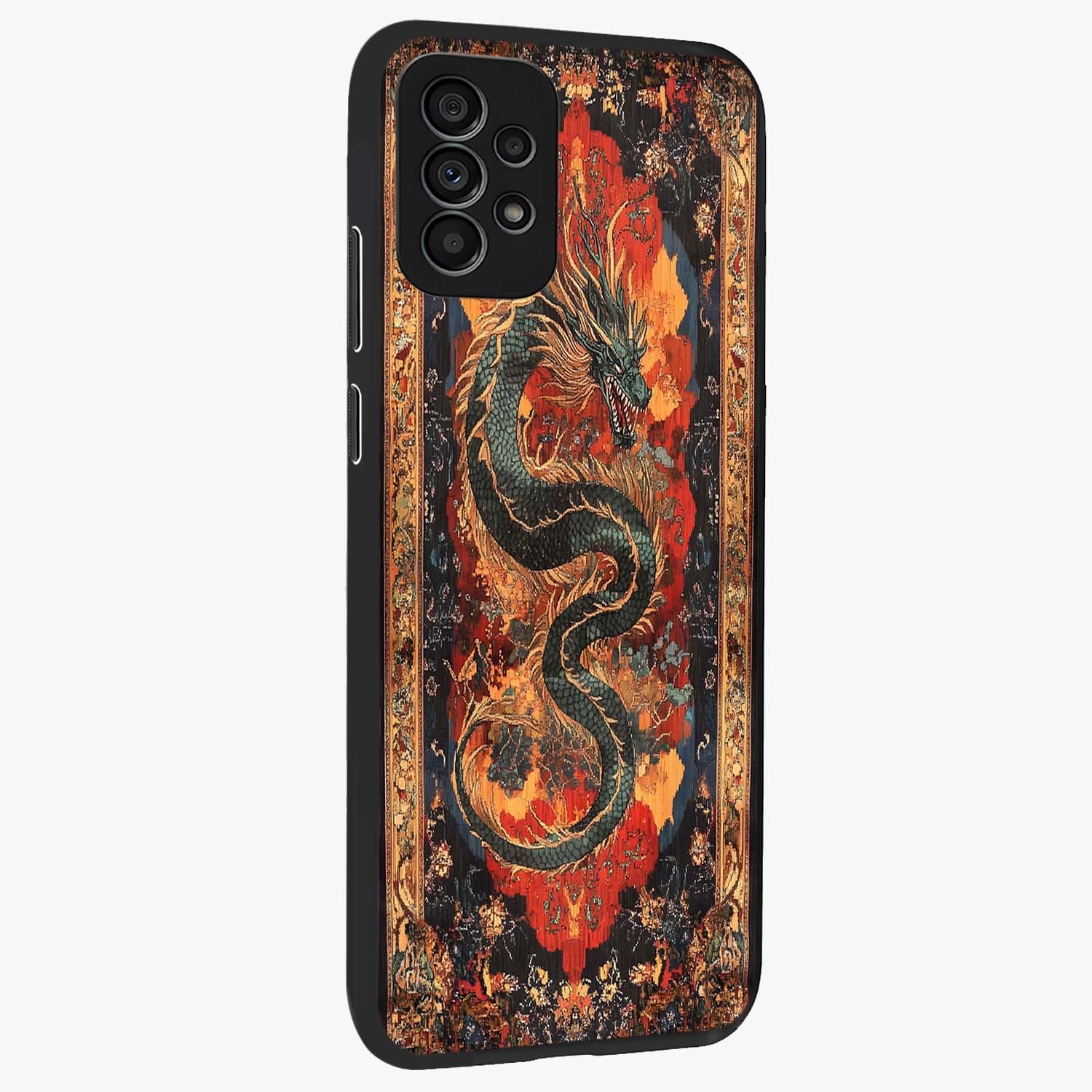 Inferno Dragon Soul Glass Case upright view showcasing intense dragon artwork with fantasy fire theme.