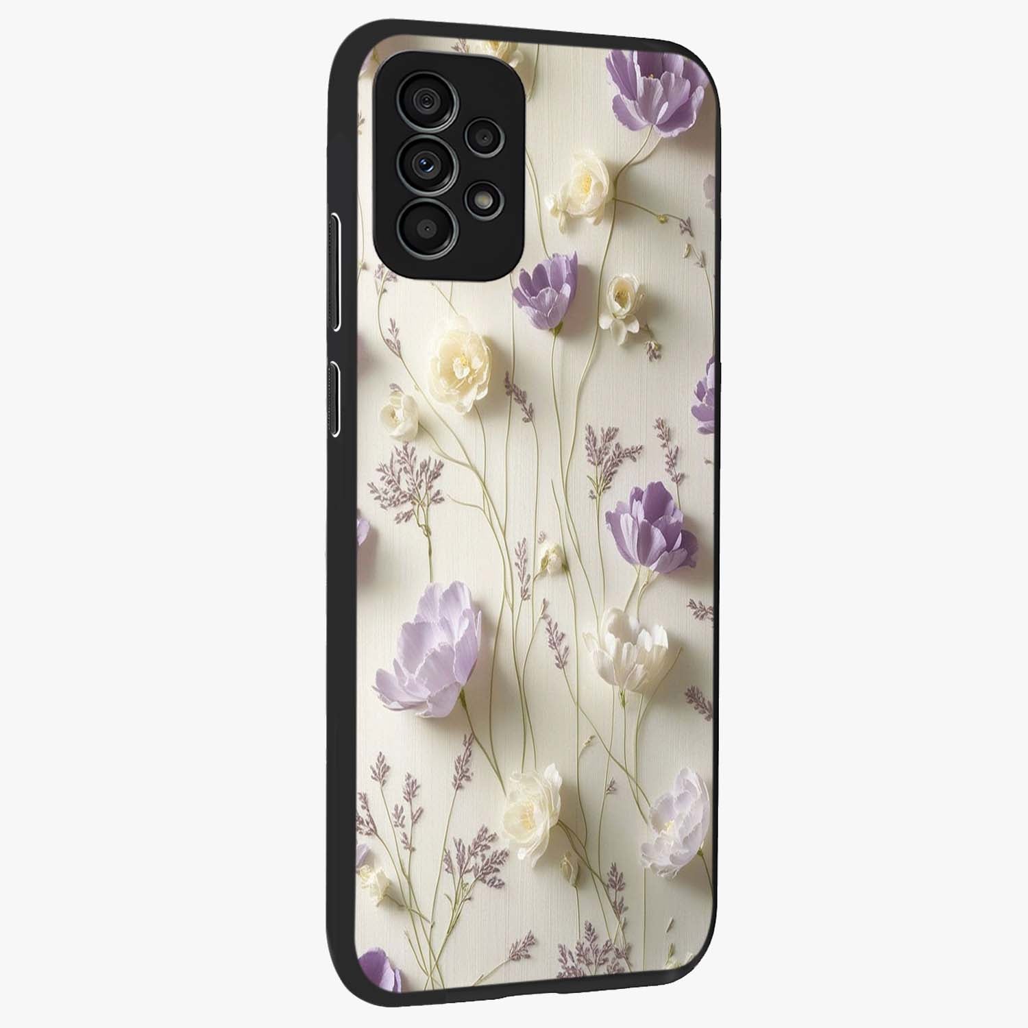 Lilac Breeze Harmony Glass Case upright view showcasing delicate lilac artwork with peaceful floral theme.