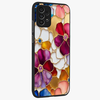 Marble Flower Pattern Glass Case upright view showcasing decorative marble flower artwork with refined style.