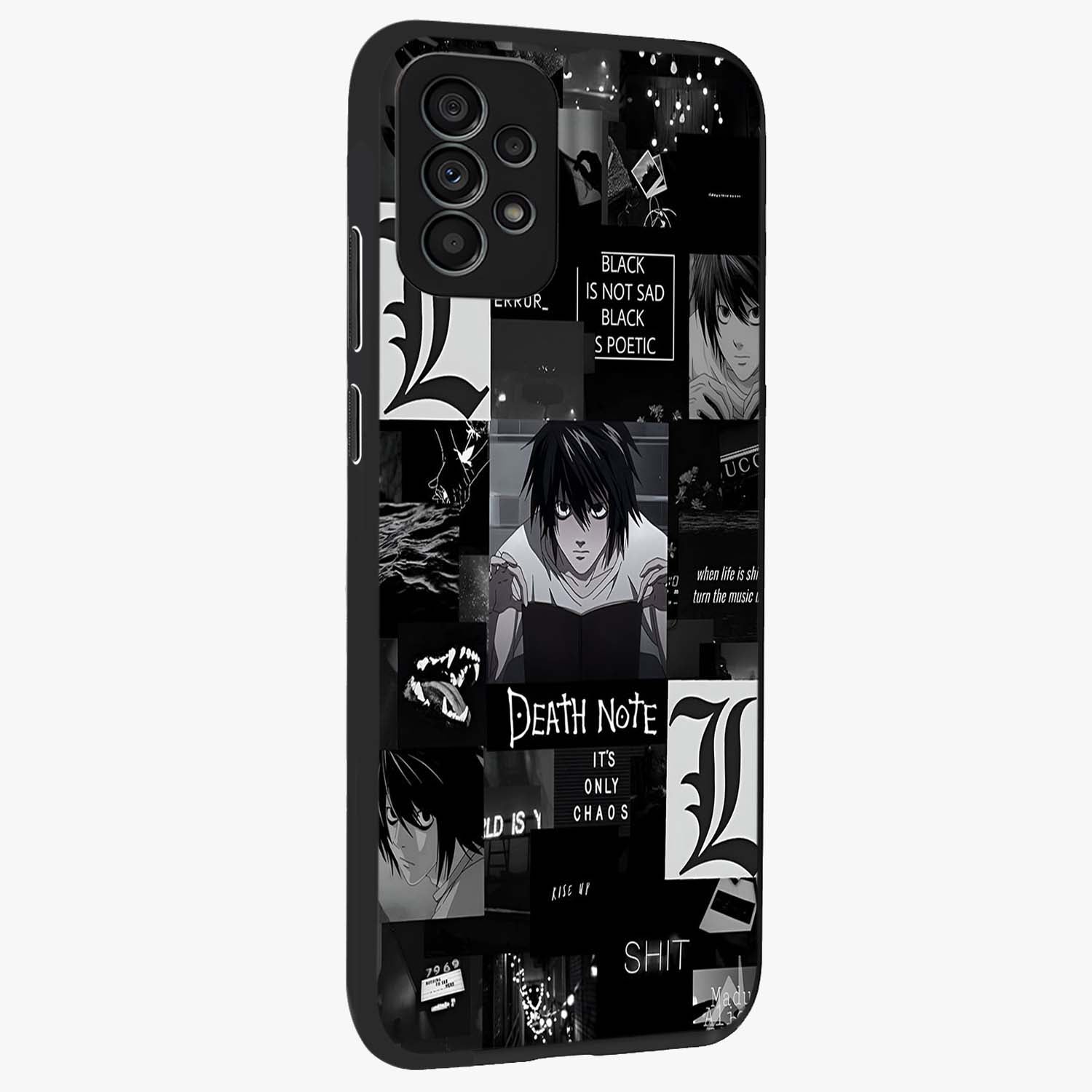 Midnight Chaos Mind Glass Case upright view showcasing expressive abstract artwork with bold dark theme.