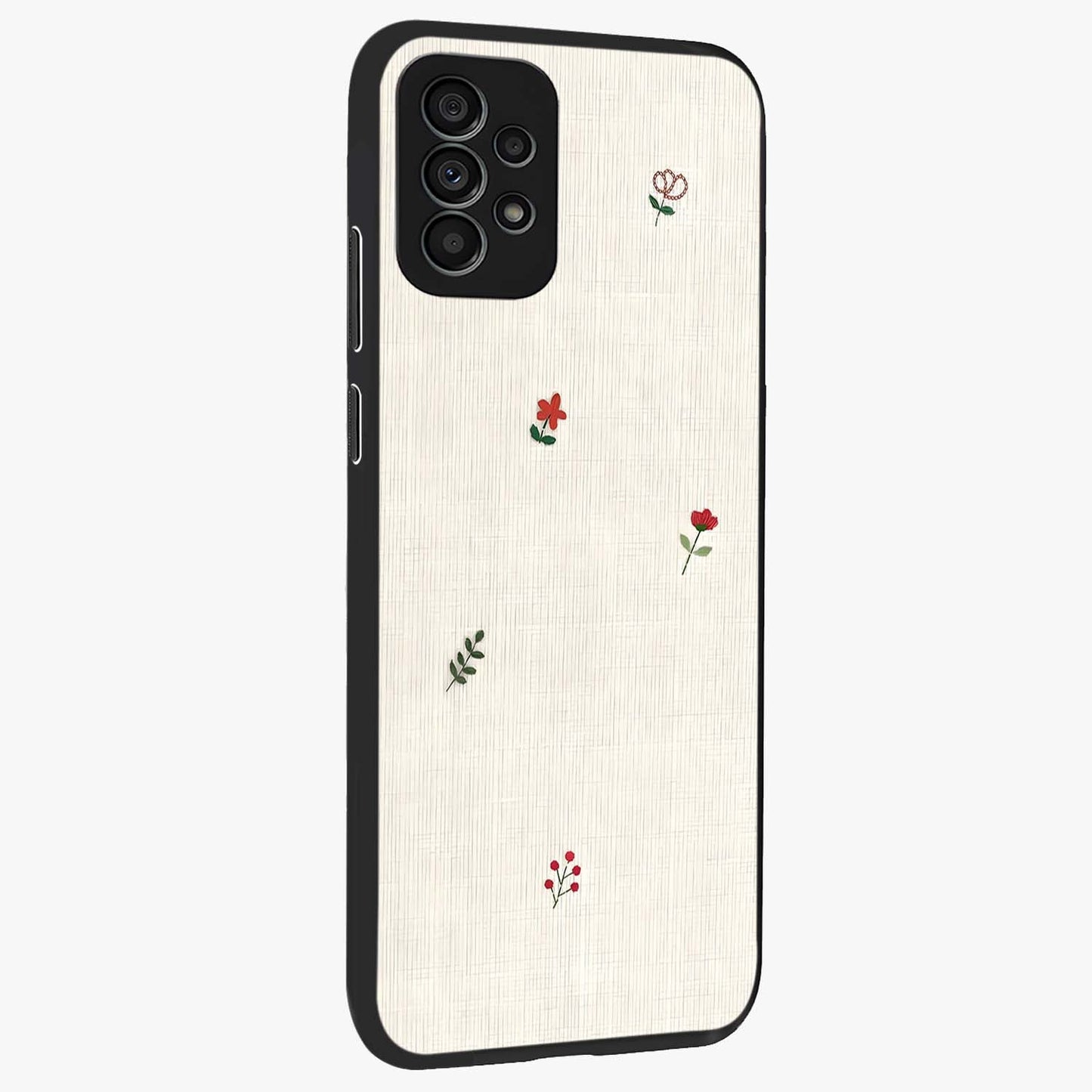 Minimalistic Blue With White Flower Pattern Glass Case upright view showcasing clean white flower artwork with calming blue theme.