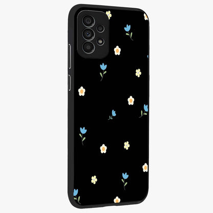 Minimal Petal Whispers Glass Case upright view showcasing elegant floral artwork with modern minimalist style.